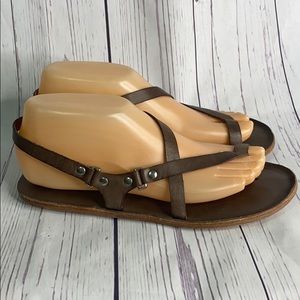 Corso Como 7.5 Brown Leather Toe Wrap Flat Sandal